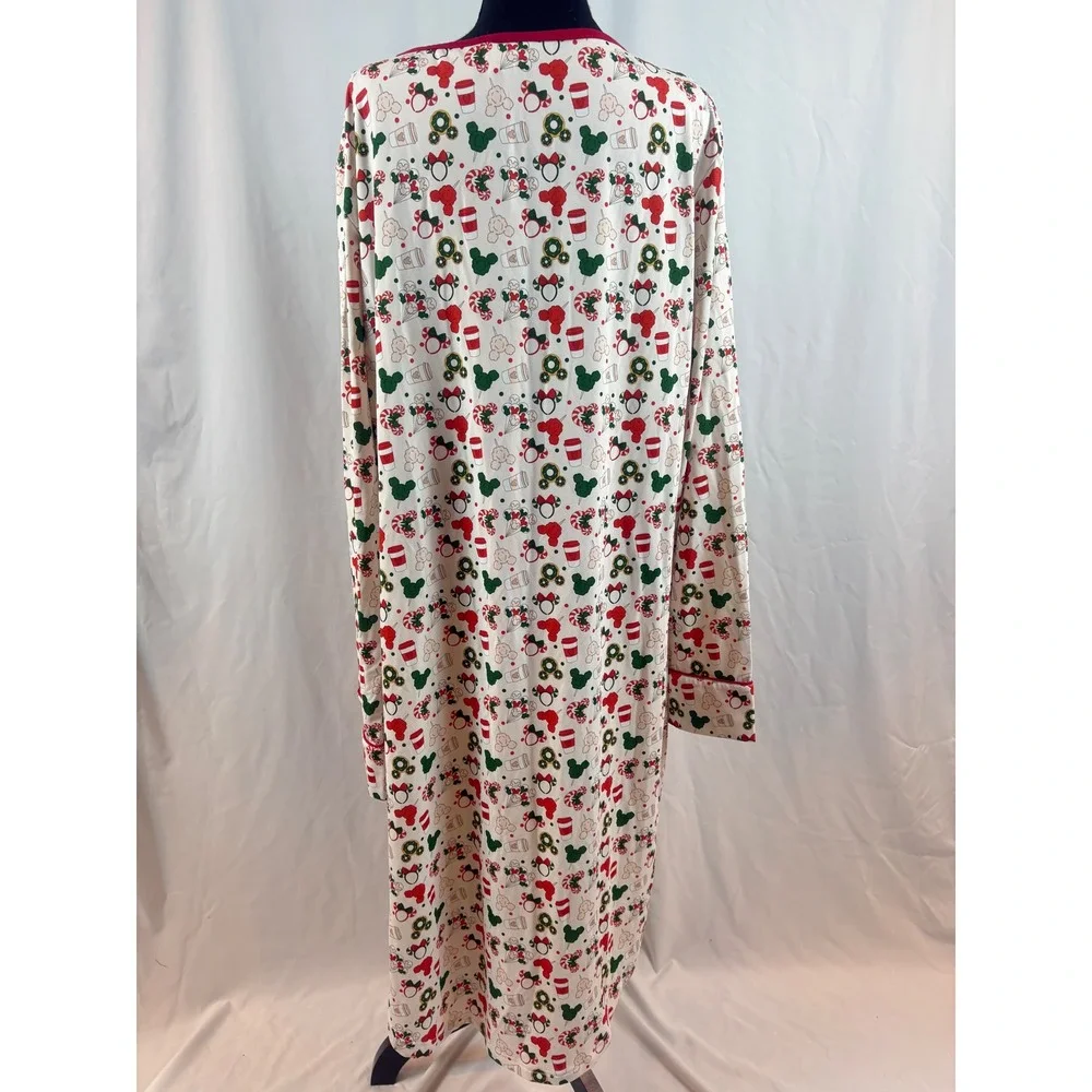 Mickey Minnie Mouse Holiday‎ Christmas Nightgown Long Sleeve White Red 2XL